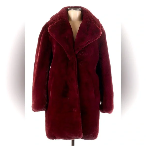 Apparis Burgundy Faux Fur Coat - Picture 1 of 1